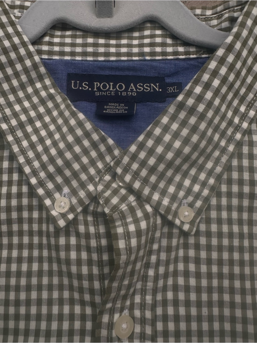 U.S. Polo Assn. Olive and White Gingham Button-Down Shirt Size 3XL